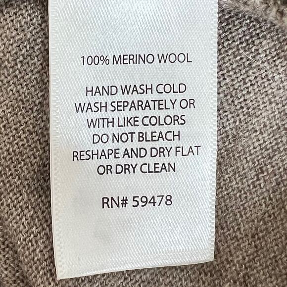 Cynthia Rowley Womens Sweater Large Taupe Scoop Neck Long Sleeve Merino Wool - Picture 5 of 5